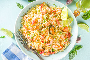 Orzo pasta with seafoods