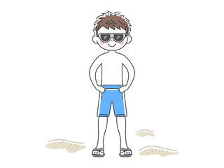 サングラスをかけた水着の男性のイラスト