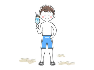 カクテルを持っている水着の男性のイラスト