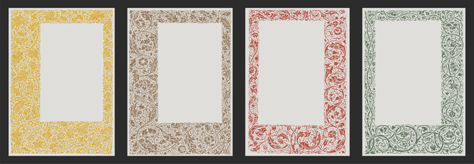 Vintage floral frame by William Morris, 19th century. Design elements for use on menus, brochures, book covers, wine and alcohol labels and invitations.