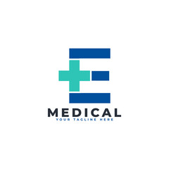 Letter E cross plus logo. Usable for Business, Science, Healthcare, Medical, Hospital and Nature Logos.