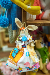 Handmade rag doll hare in a ball gown