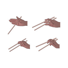 How to use chopsticks. Set with 4 vector colored icons