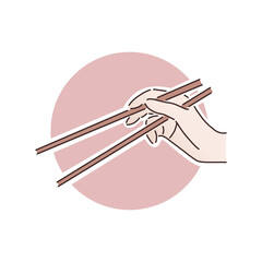 Hand holding chopsticks - vector logo