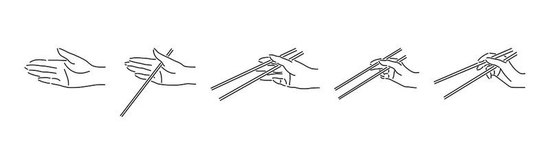 Foto op Canvas How to hold and use chopsticks - five hands © Daria