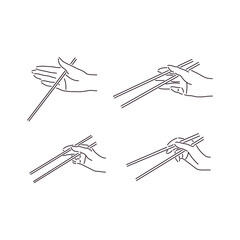How to use chopsticks. Set with 4 vector icons