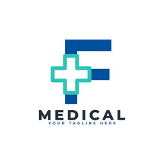 Letter F cross plus logo. Usable for Business, Science, Healthcare, Medical, Hospital and Nature Logos.