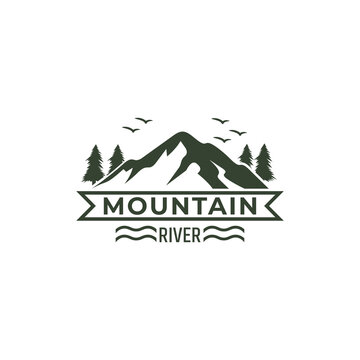 Vintage landscape mountain river badge logo template ready for use