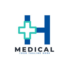 Letter H cross plus logo. Usable for Business, Science, Healthcare, Medical, Hospital and Nature Logos.