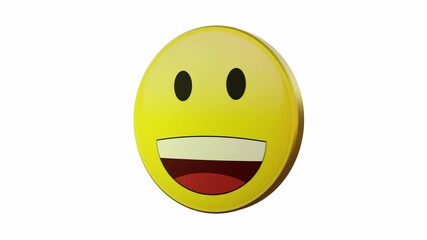 Animated Grinning face spinning emoji background for apps or ad commercial with alpha channel. 3D 5 second loop in high quality 4K.  Emoticon character motion graphic design.