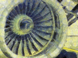 Airliner jet engine Illustrations creates an impressionist style of painting.