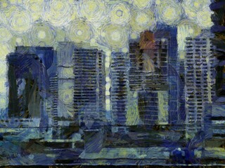 Urban landscape and buildings  Illustrations creates an impressionist style of painting.