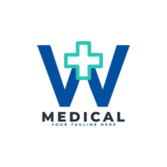 Fototapeta premium Letter W cross plus logo. Usable for Business, Science, Healthcare, Medical, Hospital and Nature Logos.