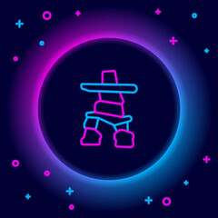 Glowing neon line Inukshuk icon isolated on black background. Colorful outline concept. Vector