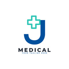 Letter J cross plus logo. Usable for Business, Science, Healthcare, Medical, Hospital and Nature Logos.