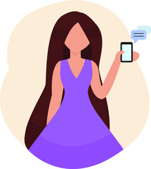 Vector illustration. Beautiful girl with a mobile phone.