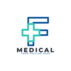 Fototapeta premium Letter F cross plus logo. Linear Style. Usable for Business, Science, Healthcare, Medical, Hospital and Nature Logos.