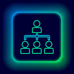 Glowing neon line Business hierarchy organogram chart infographics icon isolated on black background. Corporate organizational structure graphic elements. Colorful outline concept. Vector