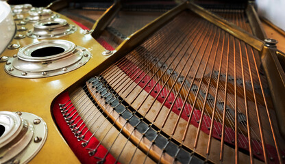 Piano strings close up. piano music