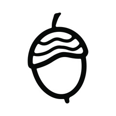 Doodle style acorn on a white background. Black and white outline illustration of an acorn close-up. Isolation element for your design.