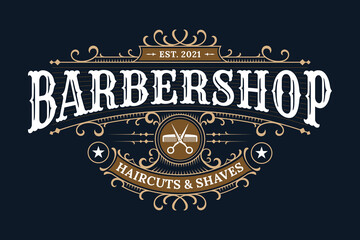 Barbershop vintage lettering logo with decorative ornamental frame