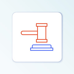 Line Judge gavel icon isolated on white background. Gavel for adjudication of sentences and bills, court, justice. Auction hammer. Colorful outline concept. Vector