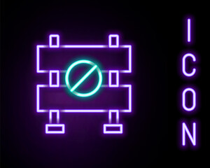 Glowing neon line Road barrier icon isolated on black background. Symbol of restricted area which are in under construction processes. Repair works. Colorful outline concept. Vector