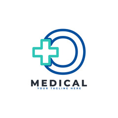 Fototapeta premium Letter O cross plus logo. Linear Style. Usable for Business, Science, Healthcare, Medical, Hospital and Nature Logos.