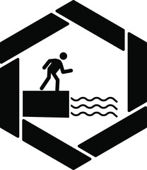 Deep River Concept, Avoid Swiming Vector Icon Design, Black Hexagonal warning signs, Safety Label and Hazard symbol on white background, Caution or Notice signage stock illustration