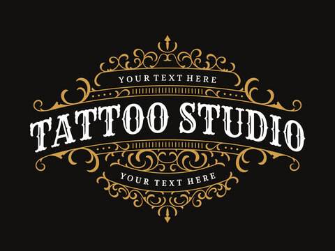 Tattoo Studio Vintage Lettering Logo With Decorative Ornamental Frame