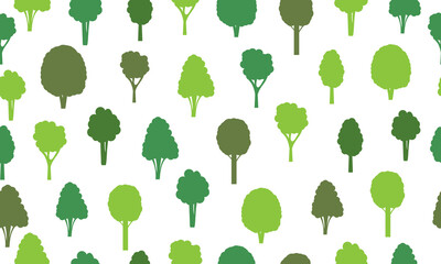Seamless pattern from silhouettes green trees. Ecological concept and environment conservation. Isolated on a white background.