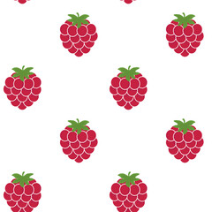 Seamless vector pattern with raspberries on a white background  Suitable for the design of textile fabric, wrapping paper, and wallpaper for websites. Vector illustration.