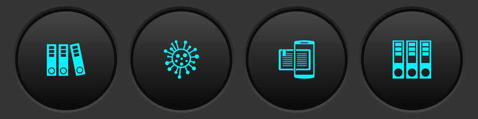 Set Office folders, Bacteria, Smartphone and book and icon. Vector