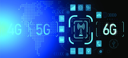 6G Internet technology concept and fast technology for modern telecommunication on virtual screen vector EPS10.