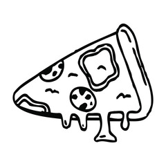 Doodle style pizza slice with sausage and cheese.