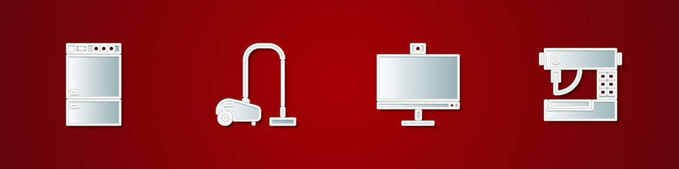 Set Refrigerator, Vacuum cleaner, Computer monitor and Sewing machine icon. Vector