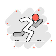 Run people icon in comic style. Jump cartoon vector illustration on white isolated background. Fitness splash effect business concept.