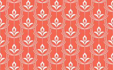 Flower geometric pattern. Seamless vector background. White and pink ornament