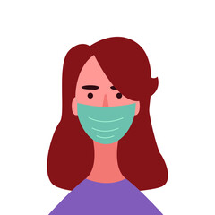 flat vector icon woman in mask, on isolated white background