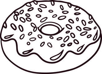Vector line art illustration of a donut with glazing