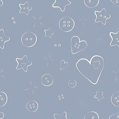 Seamless patern with hearts, stars, buttons
