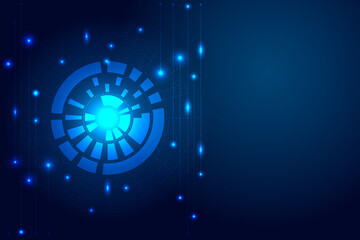 Circle Background with wire connection. Abstract technology background with line and dot connected by light. Data structure of network in global. Blue light template with blank space.