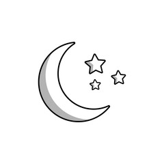 Moon and stars icon isolated. Flat design. Vector Illustration. Night with moon and stars icon in flat style. Night symbol for your web site design, logo. Vector EPS 10.