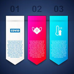 Set Corona virus covid-19, Medical protective mask and High human body temperature. Business infographic template. Vector