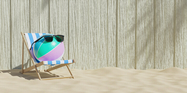 Beach Ball With Sunglasses On A Beach Chair