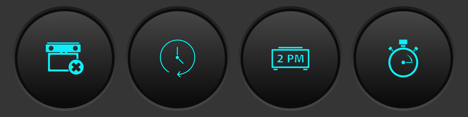 Set Calendar date delete, Clock, Digital alarm clock and Stopwatch icon. Vector
