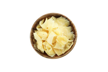 Bowl with pickled ginger isolated on white background