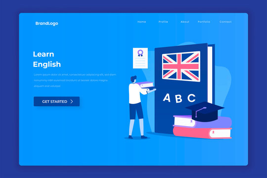 English lesson illustration landing page. Illustration for websites, landing pages, mobile applications, posters and banners.