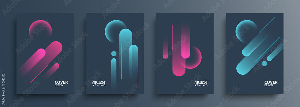 Wall mural cover templates set with vibrant dynamic lines and glossy spheres. futuristic abstract backgrounds f