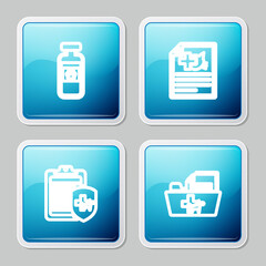 Set line Pets vial medical, Medical certificate for dog or cat, Clinical record pet and veterinary folder icon. Vector
